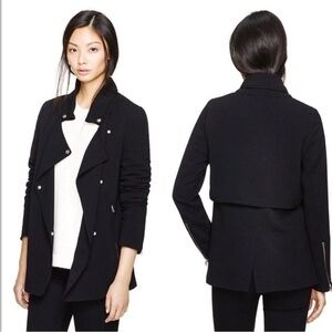 Aritzia Wilfred Mayet Black Crepe Lightweight Drapey Moto Jacket, Size Small
